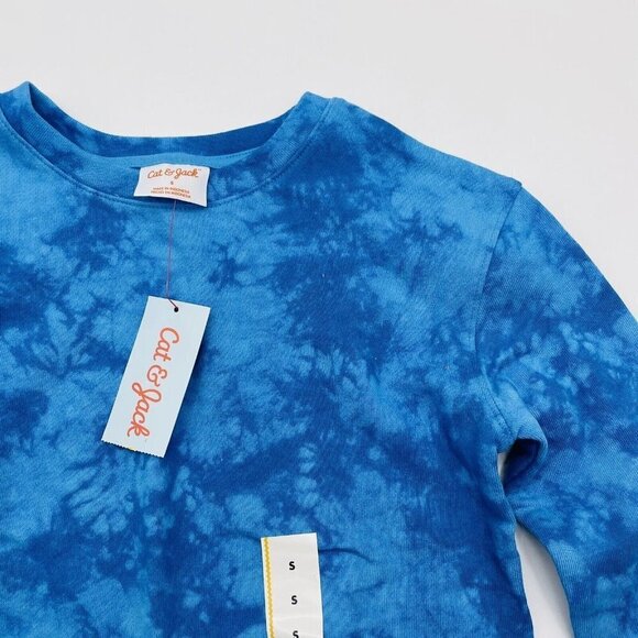 Cat & Jack Unisex Kids Size Small Bright Blue Tie Dye Pullover Sweatshirt 1372 - Picture 5 of 8